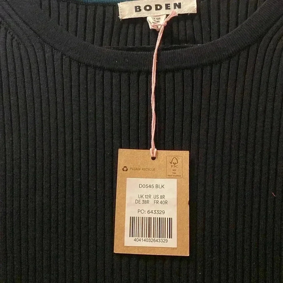 Boden NWT womens midi sweater dress - size 8 - waist cut outs - black - ribbed - Picture 3 of 6
